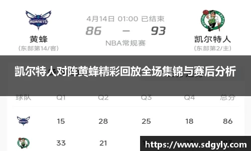 凯尔特人对阵黄蜂精彩回放全场集锦与赛后分析